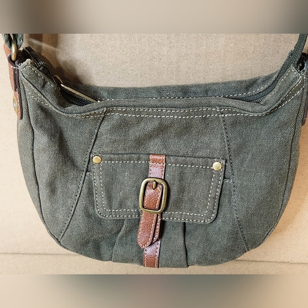 Fossil Khaki green canvas satchel Small Crossbody